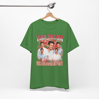 Groom bachelor party t-shirt with bold graphic design for wedding celebration